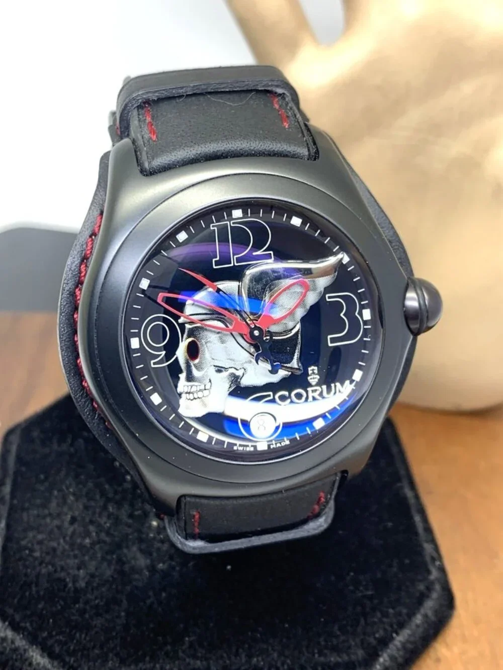 Corum Men's Watch Bubble Night Flyer 082.150.45 Swiss Automatic Black Leather
